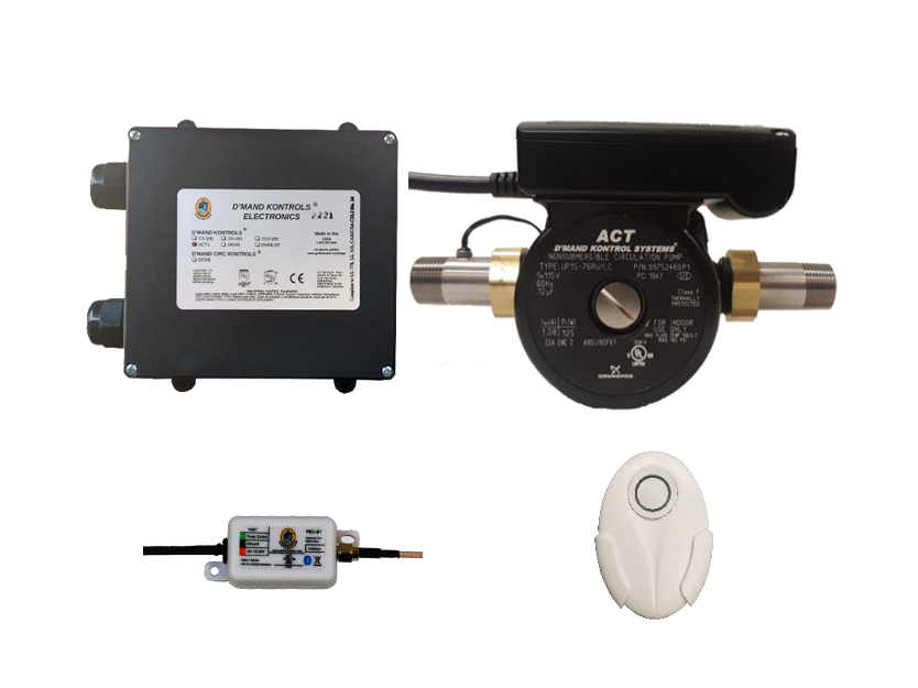 The ACT1 on D'MAND hot water recirc System, shown here with wireless Bluetooth activation accessories